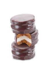 Ganache-Covered-Cookie-Vanilla-Icing-Filling-Group-white-background-closeup-isolated