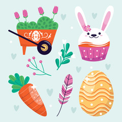 easter bunny and eggs and Easter seamless pattern with rabbits and bunny free vector