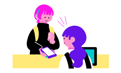 レジでスマートフォンを差し出す女性のイラスト
