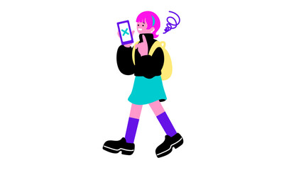 Fototapeta premium スマートフォンを持ってこまる表情の女性のイラスト 