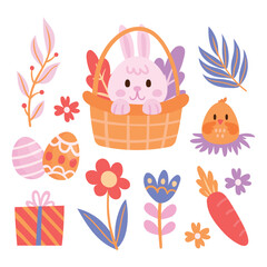 set of easter eggs and bunny and Easter seamless pattern with rabbits and bunny free vector