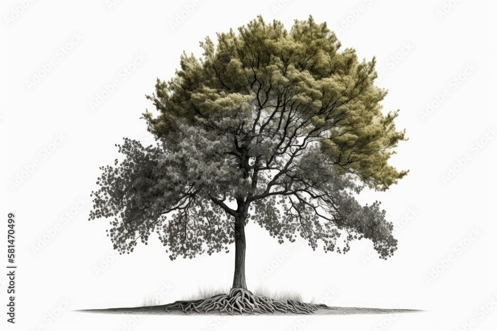 Aufkleber tree with a white background, isolated. solitary white background with a single spring tree. generat