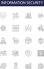 Information security line vector icons and signs. Security, Protection, Cyber, Access, System, Policy, Data, Network outline vector illustration set