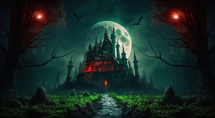 Fantasy artwork of a castle in the night.