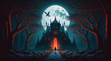 Haunted gothic castle artwork.