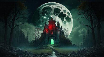 spooky night scene with castle.