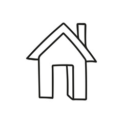Hand drawn house icon. Vector illustration, doodle style.
