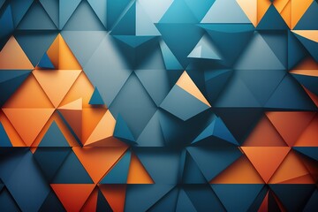 Light blue, dark blue & orange abstract geometric background, generative AI