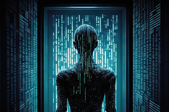 Generative AI illustration of robot in server room