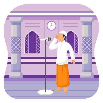 muezzin call to public prayer concept, person recites the Adhan vector icon design, Ramazan and Eid al-Fitr Symbol, Islamic and Muslims fasting Sign, Arabic holidays celebration stock illustration