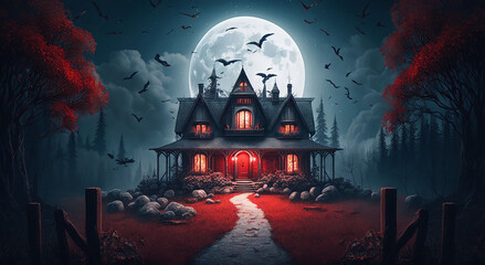 Fantasy castle at night digital illustration artwork.