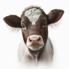 Realistic baby cow on a white background, generative AI	