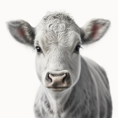 Realistic baby cow on a white background, generative AI	