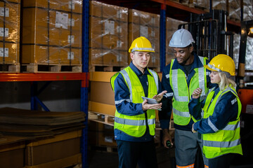 Group warehouse working logistics. factory industry supervisor manufacture.