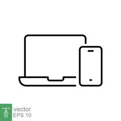 Laptop and mobile phone line icon. Simple outline style. Desktop, device, screen, display, smartphone, responsive concept. Vector illustration isolated on white background. EPS 10.