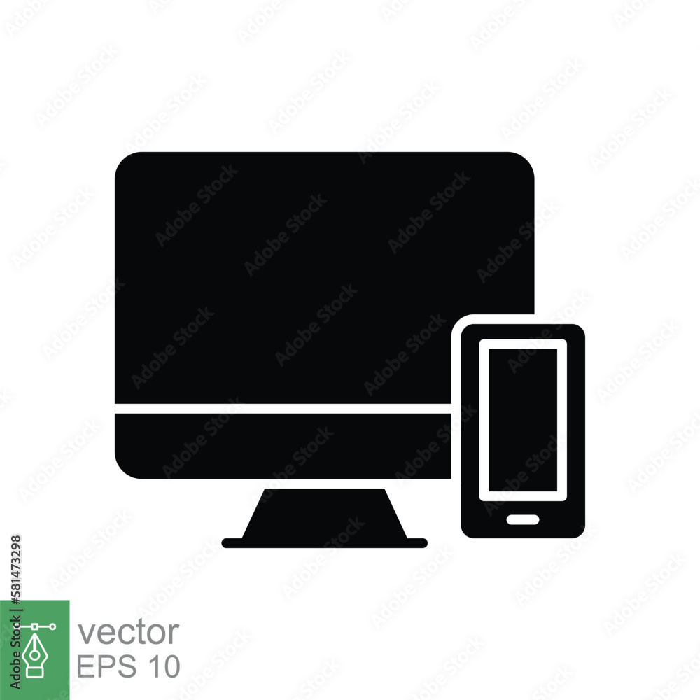 Poster computer and mobile phone icon. simple solid style. desktop, monitor, smartphone, responsive device 