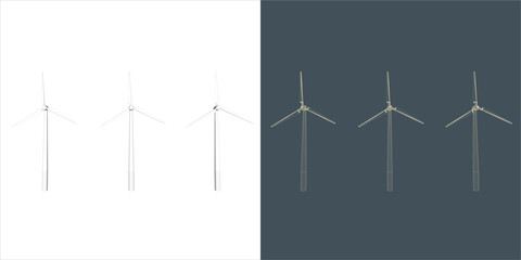 Vector windmill Wind turbine line Wire-frame style . Alternative renewable power generator - green energy 
