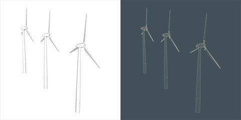 Vector windmill Wind turbine line Wire-frame style . Alternative renewable power generator - green energy  © WINDERFULL STUDIO