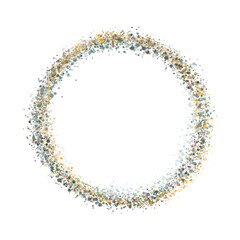 Round dots frame with empty space for your text. Frame made of blue spots or dots of various size. Circle shape.