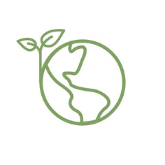 Save earth. Global ecology icon. Planet with green plant leaves growing illustration.