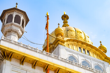 View of details of architecture inside Golden Temple (Harmandir Sahib) in Amritsar, Punjab, India,...