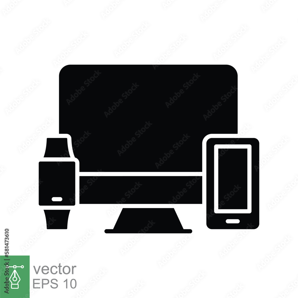 Poster computer monitor, smartwatch and mobile phone icon. simple solid style. cloud connection between var
