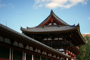 Fototapeta na wymiar Decorative clay roof of Japan heritage temple building