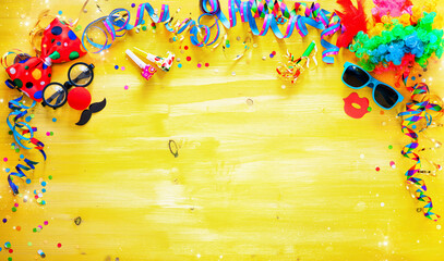 Colorful carnival or birthday   background with party items
