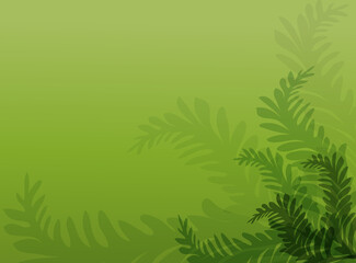 Fototapeta na wymiar fond vert avec silhouette de feuilles de fougère sur fond vert lumineux