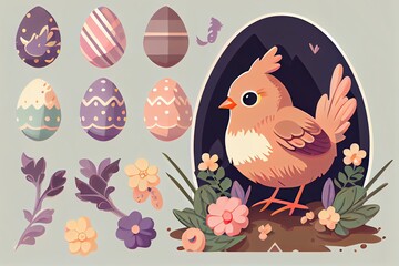 Easter incorporates traditional Easter symbols like eggs, bunnies, or chicks. Generative AI.