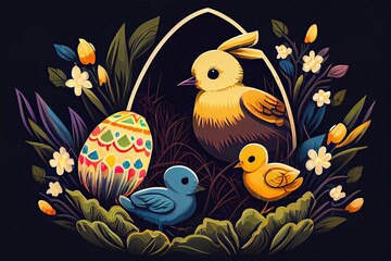 Obraz na płótnie Canvas Easter incorporates traditional Easter symbols like eggs, bunnies, or chicks. Generative AI.