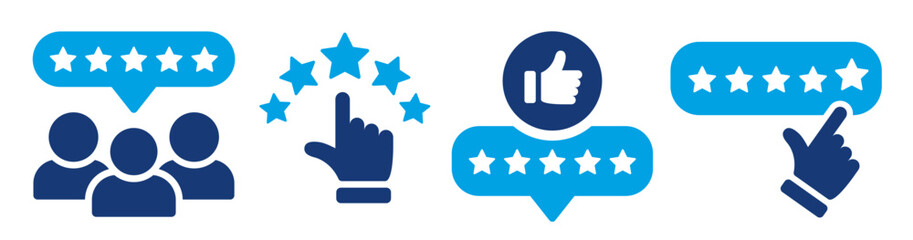 5 stars from customers. Feedback from the client. Five stars customer product rating review with thumbs up icon. - obrazy, fototapety, plakaty