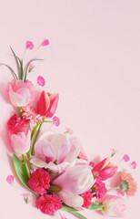 Fototapeta na wymiar beautiful spring flowers on pink background