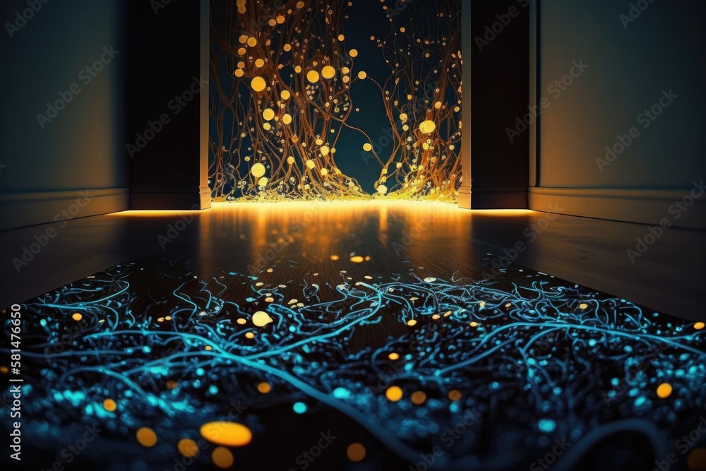 Poster boldness with mysterious floor and lighting digitally realistic using the colors dodder blue graphic