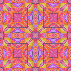 set of colorful kaleidoscope art tile made from color pencil painting