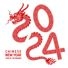 Happy chinese new year 2024 year of the chinese dragon zodiac with on color Background. ( Translation : happy new year, chinese dragon )