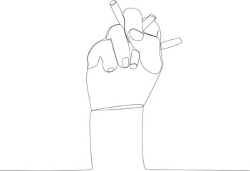 A hand crushes a cigarette. No tobacco day one line drawing