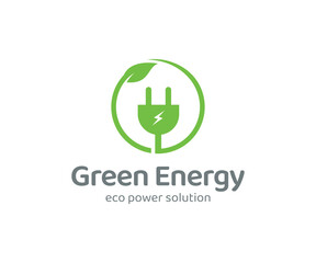 Green energy logo design.  Bio Energy logo design. Eco energy with electric plugs and leaves icon