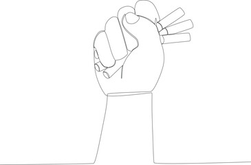 A hand grasping three cigarettes. No tobacco day one line drawing
