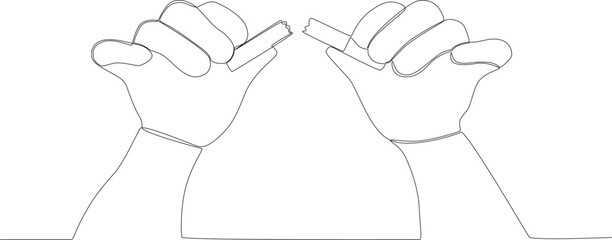 A small child's hand broke the cigarette. No tobacco day one line drawing