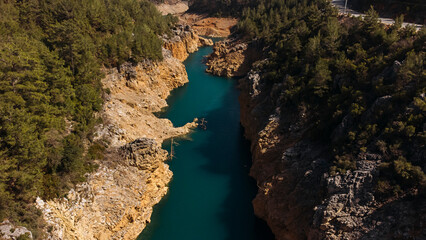 Stunning bird's-eye view of the Dimchai River and mountain ranges. 
