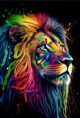 Rainbow Lion head print. ai render.
