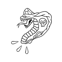 Hand drawn illustration of cobra snake traditional outline vector design