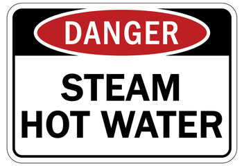 Hot water sign and labels steam hot water
