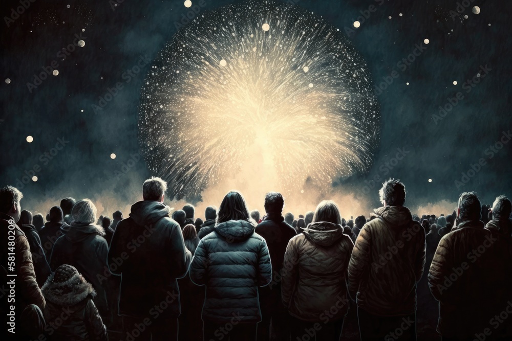 Canvas Prints throngs observing fireworks. Generative AI