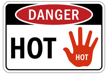 Hot warning sign and labels