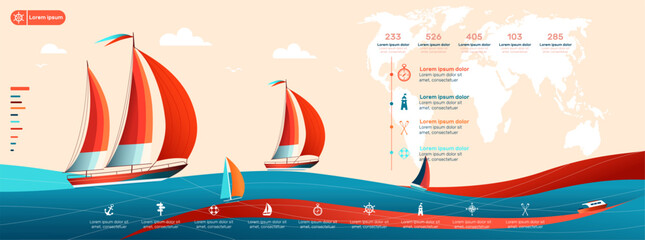 Yacht club UI UX web design with sail boat