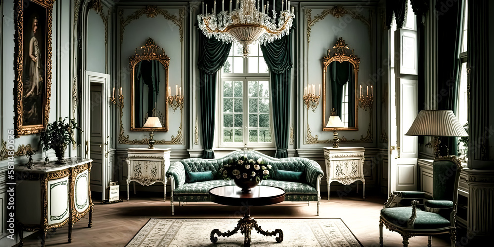 Poster a delicate chandelier hangs from the ceiling of an elegant room in the netherlands - generative ai.
