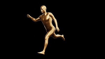 Fototapeta na wymiar Beautiful young metallic gold man posing, isolated on black background. 3d illustration (rendering). Golden mannequin, android.