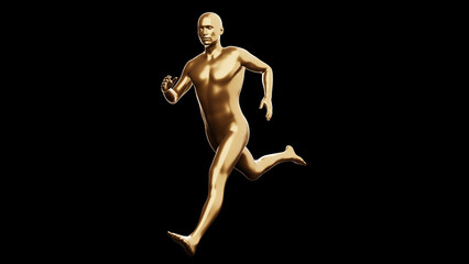 Beautiful young metallic gold man posing, isolated on black background. 3d illustration (rendering). Golden mannequin, android.